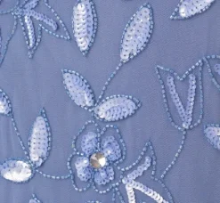 Adrianna Papell Wedding Guest Dresses|Formal Dresses*Plus Size Hand Beaded Short Sleeve Floral Godet Gown In French Blue