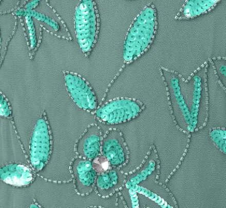 Adrianna Papell Wedding Guest Dresses|Formal Dresses*Plus Size Hand Beaded Short Sleeve Floral Godet Gown In Green Slate