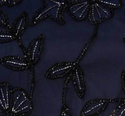 Adrianna Papell Wedding Guest Dresses|Formal Dresses*Plus Size Jasmine Beaded Blouson Gown With Sheer Short Sleeves In Navy Black