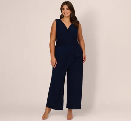 Adrianna Papell Jumpsuits|Day Dresses*Plus Size Jersey Sleeveless Pintuck Jumpsuit With Wide Legs In