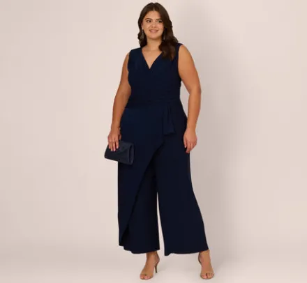 Adrianna Papell Jumpsuits|Day Dresses*Plus Size Jersey Sleeveless Pintuck Jumpsuit With Wide Legs In