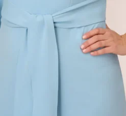 Adrianna Papell Wedding Guest Dresses|Day Dresses*Plus Size Knit Crepe Bow Sheath Dress With Three Quarter Sleeves In Blue Mist