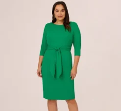 Adrianna Papell Wedding Guest Dresses|Day Dresses*Plus Size Knit Crepe Bow Sheath Dress With Three Quarter Sleeves In Vivid Green