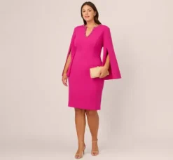 Adrianna Papell Wedding Guest Dresses|Day Dresses*Plus Size Knit Crepe Jewel Short Dress In Berry Rose