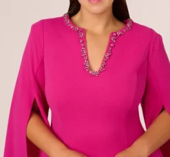 Adrianna Papell Wedding Guest Dresses|Day Dresses*Plus Size Knit Crepe Jewel Short Dress In Berry Rose