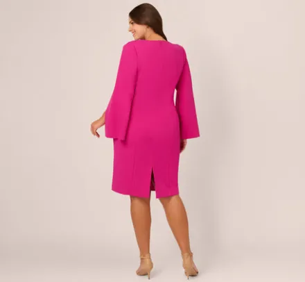 Adrianna Papell Wedding Guest Dresses|Day Dresses*Plus Size Knit Crepe Jewel Short Dress In Berry Rose