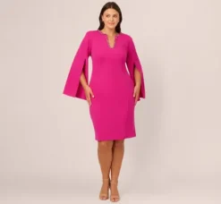 Adrianna Papell Wedding Guest Dresses|Day Dresses*Plus Size Knit Crepe Jewel Short Dress In Berry Rose