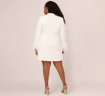 Adrianna Papell Formal Dresses|Cocktail Dresses*Plus Size Knit Crepe Long Sleeve Blazer Dress With Feather Trim In
