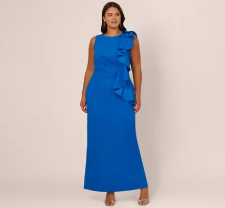 Adrianna Papell Wedding Guest Dresses|Formal Dresses*Plus Size Knit Crepe Sleeveless Column Gown With Draped Accent In Cool Cobalt