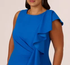 Adrianna Papell Wedding Guest Dresses|Formal Dresses*Plus Size Knit Crepe Sleeveless Column Gown With Draped Accent In Cool Cobalt