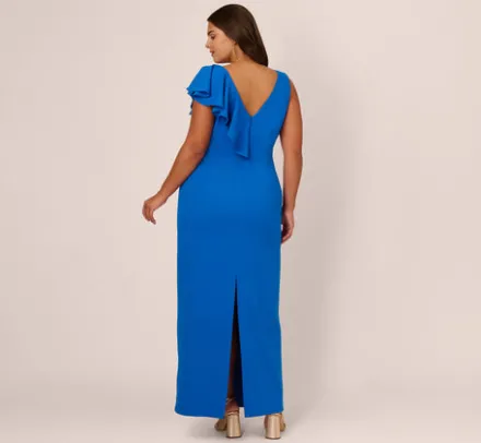 Adrianna Papell Wedding Guest Dresses|Formal Dresses*Plus Size Knit Crepe Sleeveless Column Gown With Draped Accent In Cool Cobalt