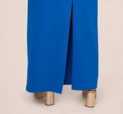 Adrianna Papell Wedding Guest Dresses|Formal Dresses*Plus Size Knit Crepe Sleeveless Column Gown With Draped Accent In Cool Cobalt