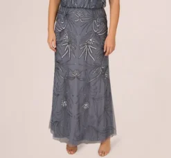 Adrianna Papell Wedding Guest Dresses|Formal Dresses*Plus Size Long Beaded Blouson Dress In Dusty Blue