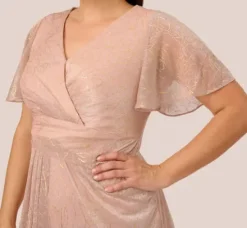 Adrianna Papell Wedding Guest Dresses|Formal Dresses*Plus Size Metallic Mesh Draped Gown In Rose Gold