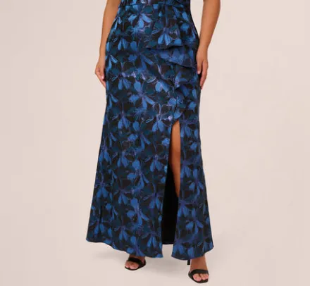 Adrianna Papell Wedding Guest Dresses|Formal Dresses*Plus Size Off Shoulder Jacquard Gown In Blue Multi