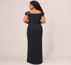 Adrianna Papell Wedding Guest Dresses|Formal Dresses*Plus Size Off The Shoulder Crepe Column Gown With Bow Accents In