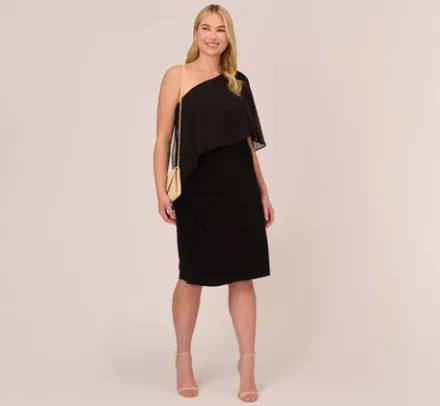 Adrianna Papell Wedding Guest Dresses|Day Dresses*Plus Size One Shoulder Dress With Chiffon Cape In