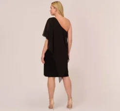 Adrianna Papell Wedding Guest Dresses|Day Dresses*Plus Size One Shoulder Dress With Chiffon Cape In
