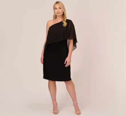 Adrianna Papell Wedding Guest Dresses|Day Dresses*Plus Size One Shoulder Dress With Chiffon Cape In