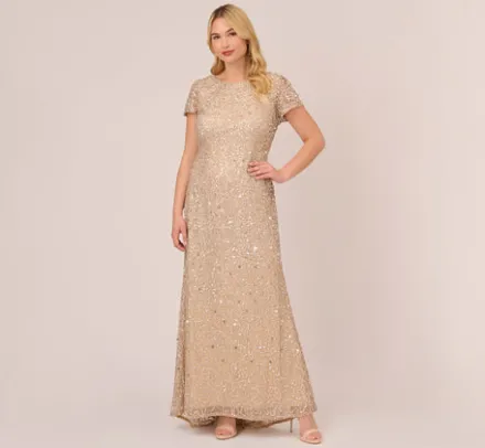 Adrianna Papell Wedding Guest Dresses|Formal Dresses*Plus Size Scoop Back Sequin Gown In