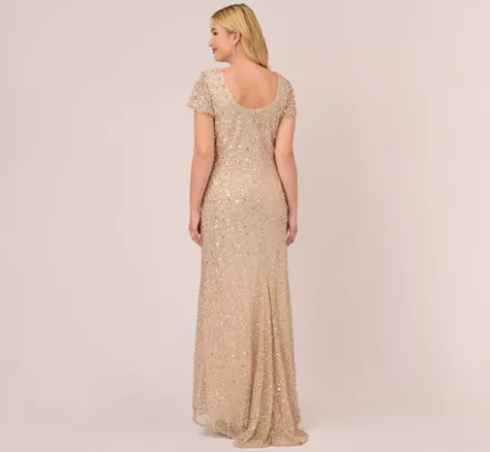 Adrianna Papell Wedding Guest Dresses|Formal Dresses*Plus Size Scoop Back Sequin Gown In