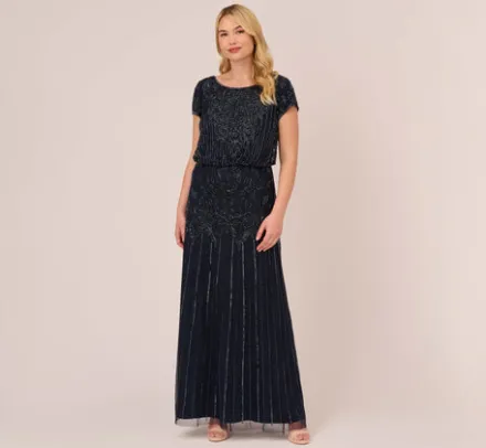 Adrianna Papell Wedding Guest Dresses|Formal Dresses*Plus Size Short Sleeve Blouson Beaded Gown In