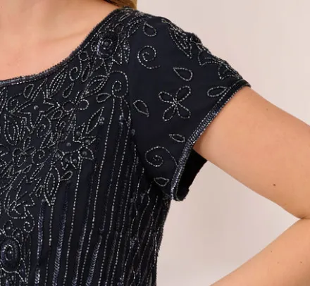 Adrianna Papell Wedding Guest Dresses|Formal Dresses*Plus Size Short Sleeve Blouson Beaded Gown In