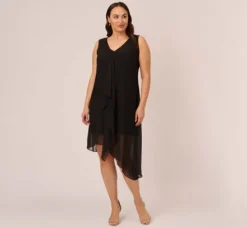 Adrianna Papell Wedding Guest Dresses|Day Dresses*Plus Size Sleeveless Chiffon Dress With Cascading Details In