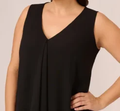 Adrianna Papell Wedding Guest Dresses|Day Dresses*Plus Size Sleeveless Chiffon Dress With Cascading Details In