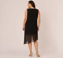 Adrianna Papell Wedding Guest Dresses|Day Dresses*Plus Size Sleeveless Chiffon Dress With Cascading Details In