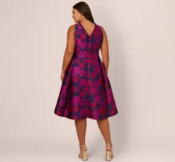 Adrianna Papell Wedding Guest Dresses|Day Dresses*Plus Size Sleeveless Floral Jacquard Midi Dress With High Low Skirt In Navy Multi