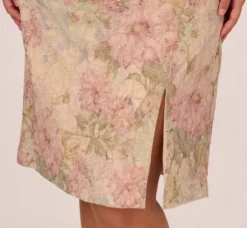 Adrianna Papell Wedding Guest Dresses|Day Dresses*Plus Size Sleeveless Floral Matelasse Sheath Dress With Pleated Details In Rose Multi