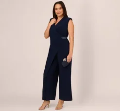 Adrianna Papell Jumpsuits|Day Dresses*Plus Size Sleeveless Jersey Wide Leg Jumpsuit With Shawl Neckline In