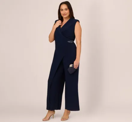 Adrianna Papell Jumpsuits|Day Dresses*Plus Size Sleeveless Jersey Wide Leg Jumpsuit With Shawl Neckline In