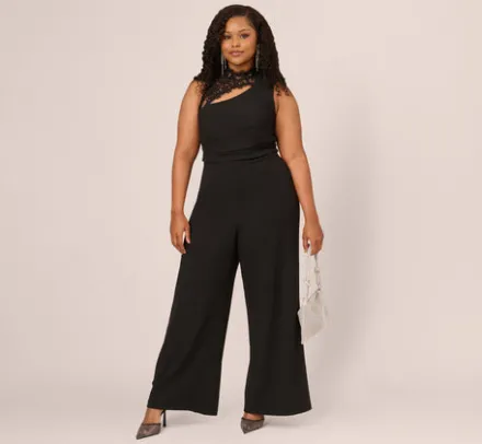 Adrianna Papell Jumpsuits|Formal Dresses*Plus Size Sleeveless Wide Leg Jumpsuit With Lace Neckline In