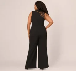 Adrianna Papell Jumpsuits|Formal Dresses*Plus Size Sleeveless Wide Leg Jumpsuit With Lace Neckline In