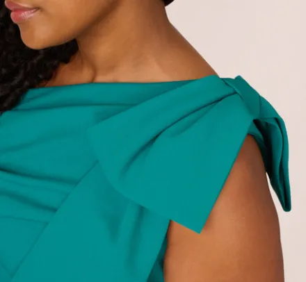 Adrianna Papell Wedding Guest Dresses|Formal Dresses*Plus Size Stretch Crepe One Shoulder Mermaid Gown With Bow Accent In Tempo Teal