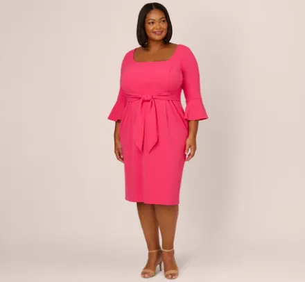 Adrianna Papell Wedding Guest Dresses|Day Dresses*Plus Size Stretch Knit Crepe Tie-Front Midi-Length Sheath Dress In