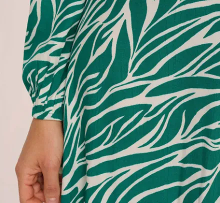 Adrianna Papell Wedding Guest Dresses|Ap Exclusives*Printed Faux Wrap Dress With Bishop Long Sleeves In Green Ivory