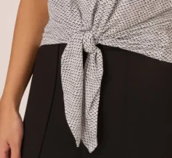 Adrianna Papell Tops & Blouses*Printed Short Sleeve Collared Top With Tie Front In Ivory Arrow Geo