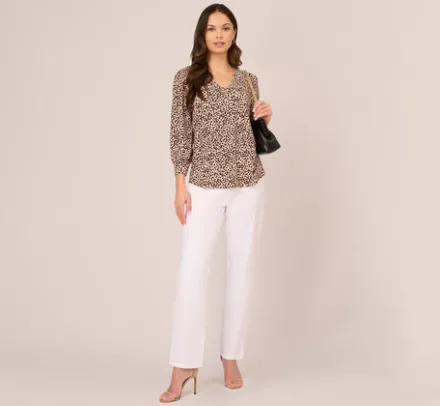 Adrianna Papell Tops & Blouses|Co-Ord Sets*Printed V Neck Top With Cuffed Three Quarter Sleeves In Tan Shadow Leopard