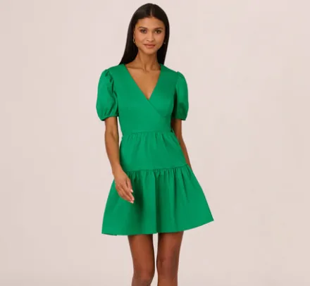 Adrianna Papell Wedding Guest Dresses|Day Dresses*Puff Short Sleeve Dress With Tiered Skirt In