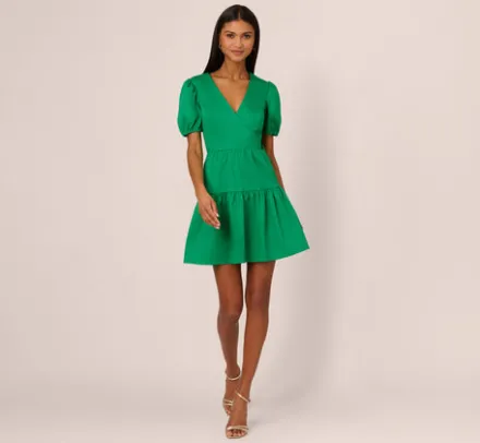 Adrianna Papell Wedding Guest Dresses|Day Dresses*Puff Short Sleeve Dress With Tiered Skirt In