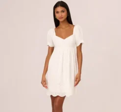 Adrianna Papell Day Dresses|Little White Dresses*Puff Short Sleeve Eyelet Dress With Empire Waist In