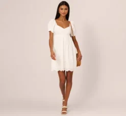 Adrianna Papell Day Dresses|Little White Dresses*Puff Short Sleeve Eyelet Dress With Empire Waist In
