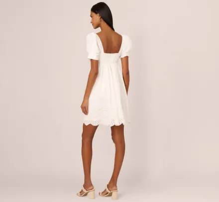 Adrianna Papell Day Dresses|Little White Dresses*Puff Short Sleeve Eyelet Dress With Empire Waist In