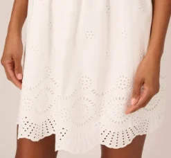Adrianna Papell Day Dresses|Little White Dresses*Puff Short Sleeve Eyelet Dress With Empire Waist In
