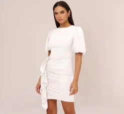 Adrianna Papell Little White Dresses*Puff Short Sleeve Sheath Dress With Ruffle Accent In