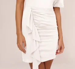 Adrianna Papell Little White Dresses*Puff Short Sleeve Sheath Dress With Ruffle Accent In