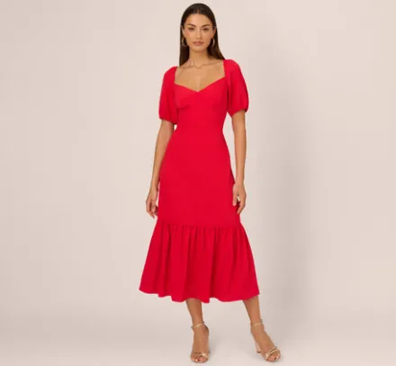 Adrianna Papell Wedding Guest Dresses|Day Dresses*Puff Sleeve Midi Dress With Flounce Hem In